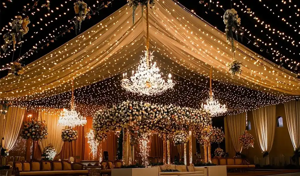 Beautiful lighting setup for wedding stage