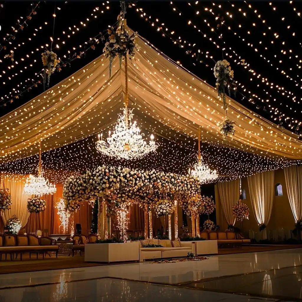 Lighting setup for wedding stage in open space